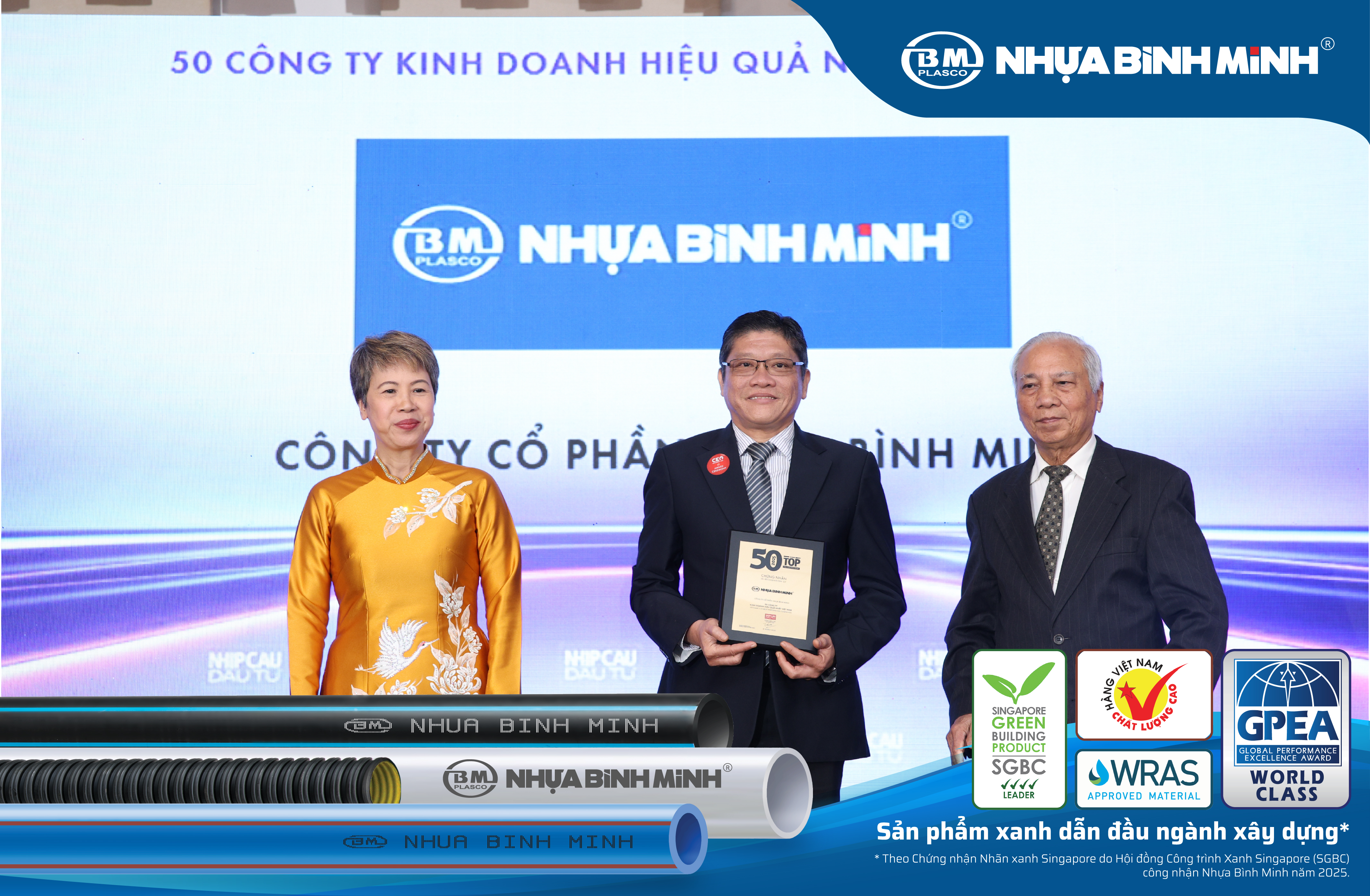 Nhựa Bình Minh 14 năm liên tiếp vững vàng trong top 50 công ty kinh doanh hiệu quả nhất Việt Nam